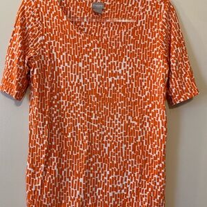 Chico's Orange and White Short Sleeve Tee